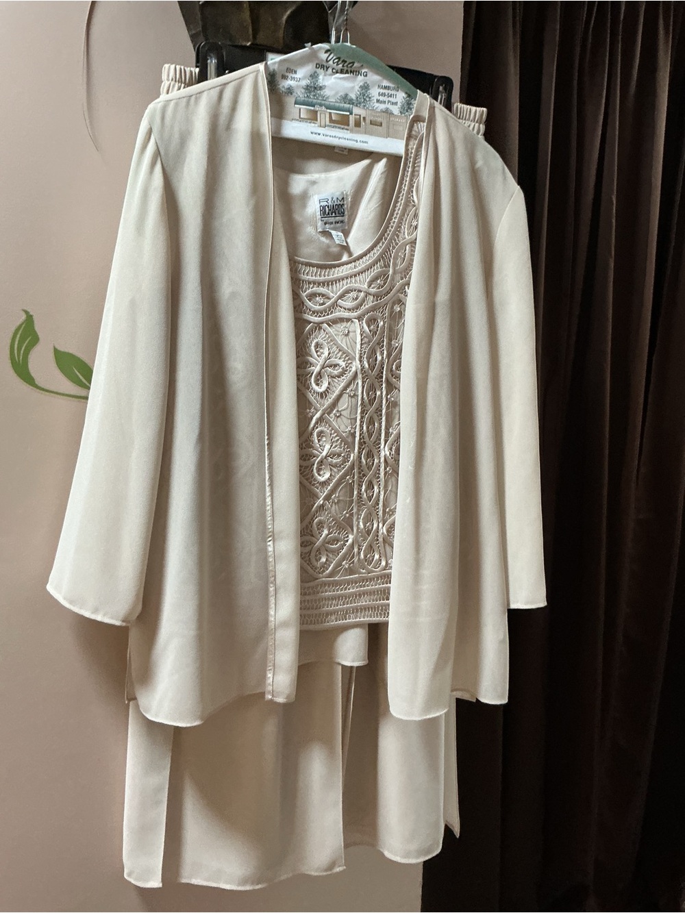 R&M Richards Cream Open-Front Blazer with Embroidered Shell